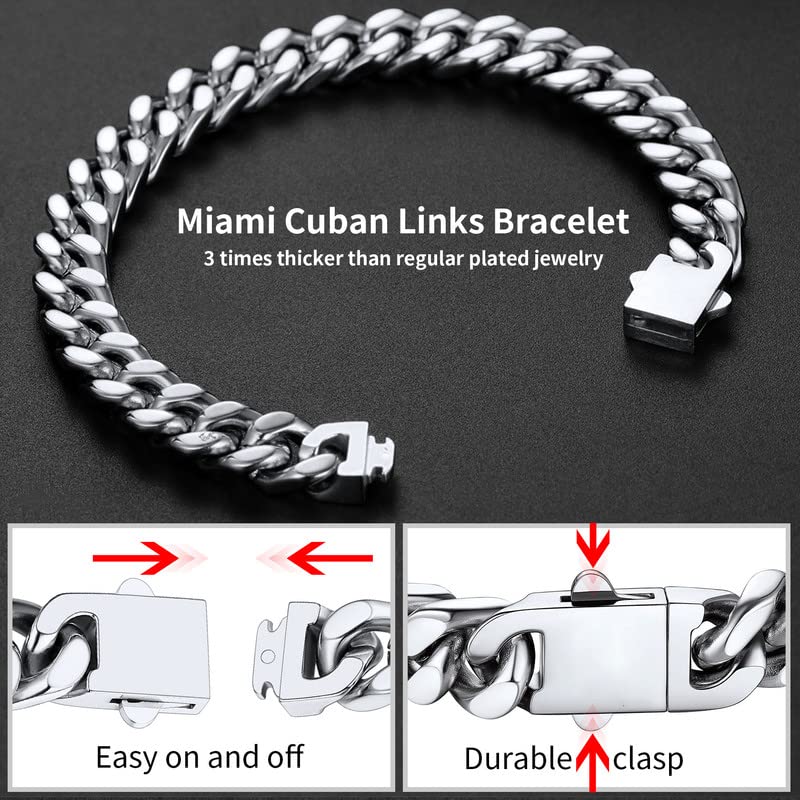 ChainsHouse Stainless Steel Cuban Link Bracelet for Men, 5mm/7mm/9mm/12mm Width, 7.5"/8.3"/9" Length, Black/18K Gold Plated Chain Wrist Bracelets for Men, with Gift Box - color: a. 7mm width-steel, size: 8.3 Inches