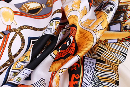 100% Silk Scarves, Extra-Large and XX-Large - color: Royal Drums, Orange