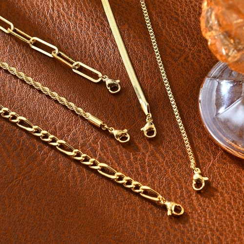 Gold Bracelets for Women, 14K Gold Plated Stackable Bracelet Stack Set Adjustable Charm Paperclip Chain Snake Link Layered Waterproof Jewelry Sets Gifts - style: Bracelets Set /1