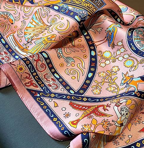 JERLA 100% Pure Mulberry Silk Square Scarf for Hair-27''x27'' Women Men Natural Silk Neckerchief Headscarf - color: Pink Flower