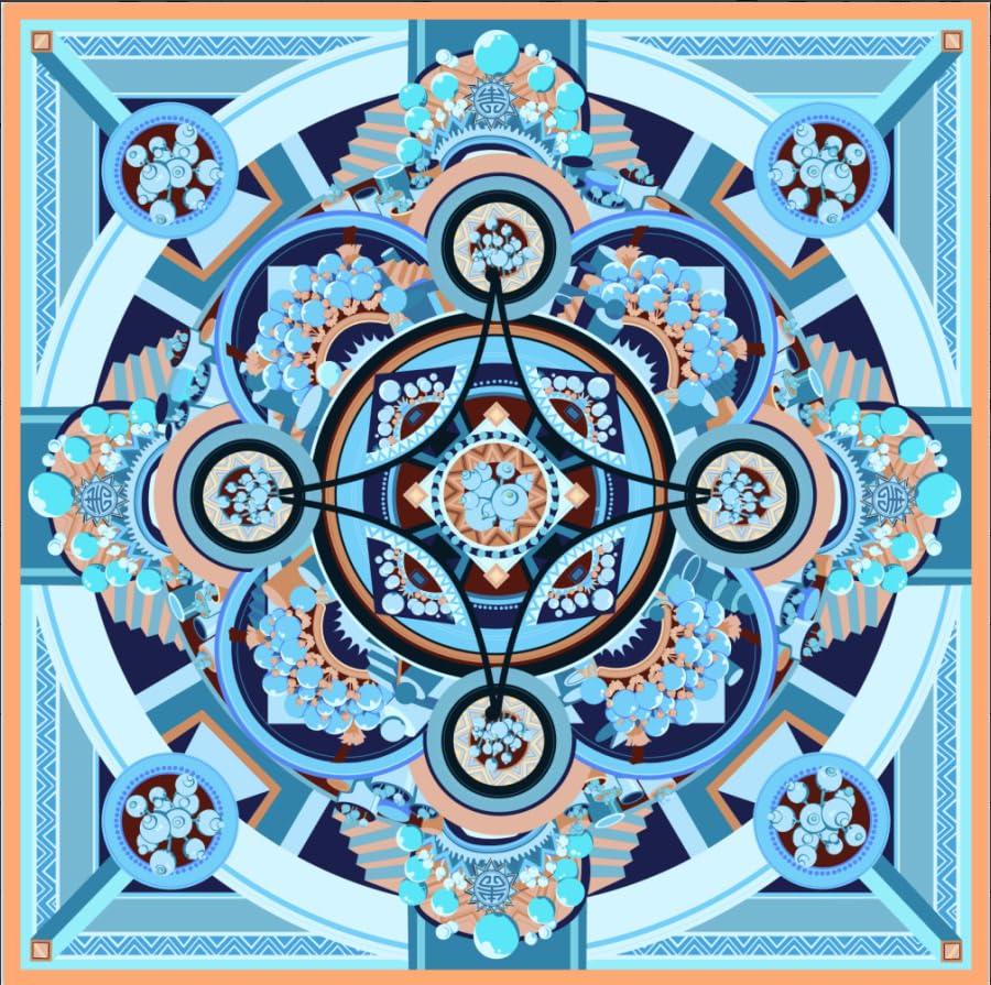 100% Silk Scarves, Extra-Large and XX-Large - color: Chinese Opera Art, Purple & Blue, Double-sided, Hand Rolled Edges
