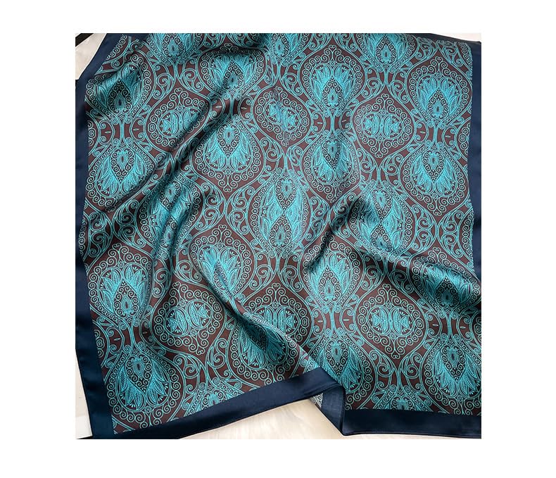 FEIBOON Mulberry Silk Scarfs Neck Scarf 21" Small Square Scarfs hair scarf bandana Neckerchief Headscarf for Women - color: Blue + Dark