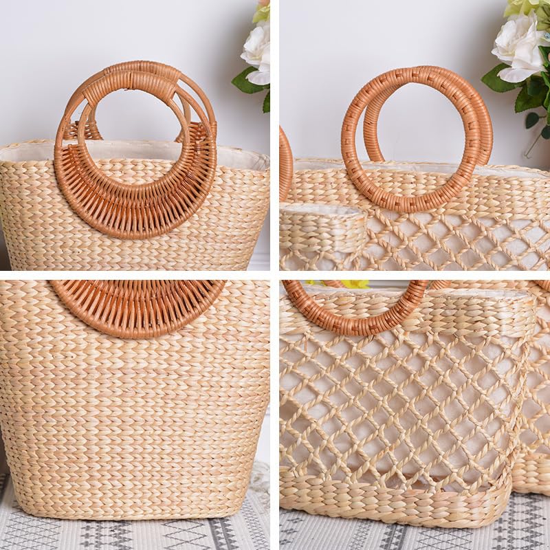 Women's Straw Shoulder Bag Women Large Woven Bag Round Handle Ring Tote Purse Retro Handbags Summer Travel Beach Handbag Hand Woven Straw Large Hobo Bag Big Capacity Handmade Bag for Girls Women E - color: Women's Straw Bag E