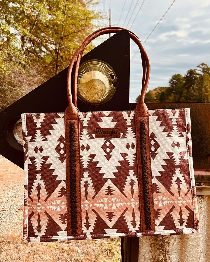 Wrangler Aztec Tote Bag for Women Boho Shoulder Purses and Handbags - color: Angel Diamond Camel