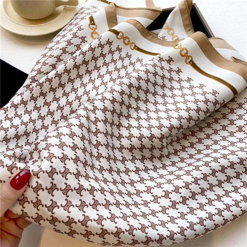 Women's Square Silk Like Head Scarf Large 35 inch Silk Feeling Hair Wrapping Satin Scarves for Sleeping Bandanas - color: A002-2 Twill Light Brown