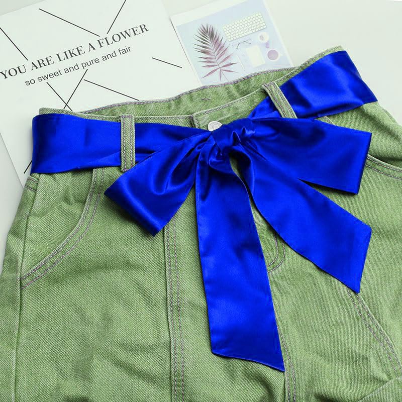 Long Thin Skinny Scarf Satin Neckerchief Ribbon Tie Waist Belt for Women - color: Royal Blue