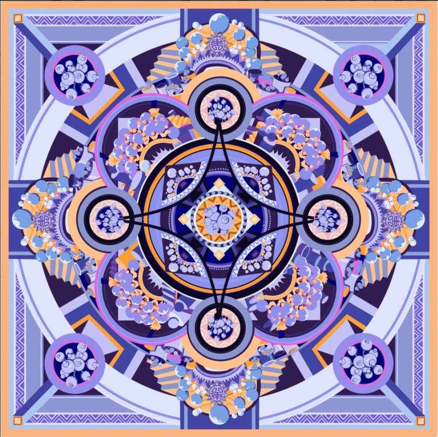 100% Silk Scarves, Extra-Large and XX-Large - color: Chinese Opera Art, Purple & Blue, Double-sided, Hand Rolled Edges