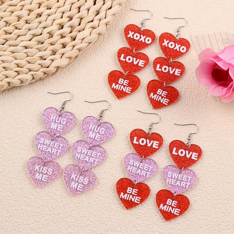 Colorful Shiny Love Heart Dangle Earrings Handmade Lightweight Glitter Acrylic Heart Shaped Hoop Earrings for Women Lovers Valentine's Day Mothers Day Party Jewelry Gifts - style: StyleF