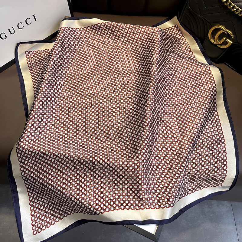 MEISEE 100% Pure Mulberry Silk Scarf 21" Square Scarf Neckerchief Headscarf Breathable Lightweight for Women Gift Packed - color: M3 Red White Geometric