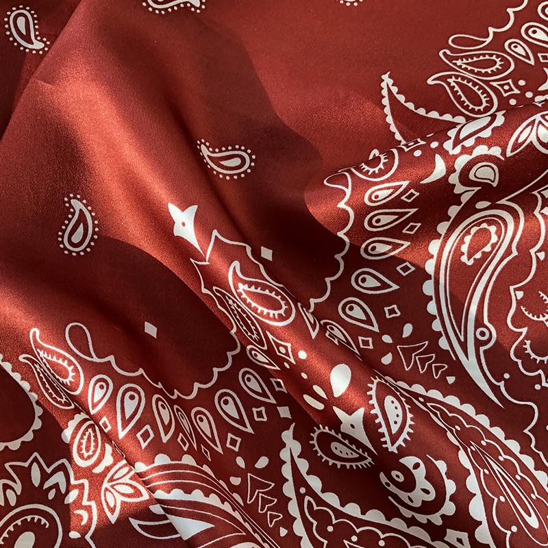 100% Mulberry Silk Neck Scarf 21''x21'' Small Square Hair Scarf for Women Men Lightweight Bandana Envelope Package - color: Cashew- Red