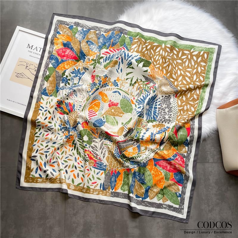 Women's Square Silk Like Head Scarf Large 35 inch Silk Feeling Hair Wrapping Satin Scarves for Sleeping Bandanas - color: A008-3 Twill Green