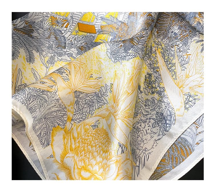 FEIBOON Mulberry Silk Scarfs Neck Scarf 21" Small Square Scarfs hair scarf bandana Neckerchief Headscarf for Women - color: Golden Grey