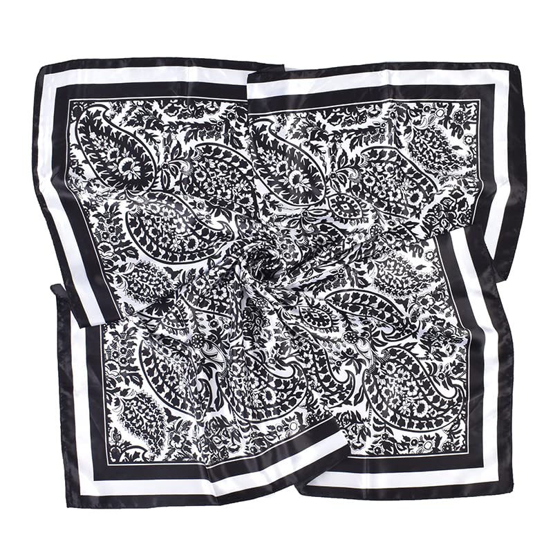 4Pcs Silk Head Scarves for Women Satin Hair Scarf 35”Large Square Bandana Silk Like Neck Scarf Shawl - color: Blue/Coffee/Beige/Black