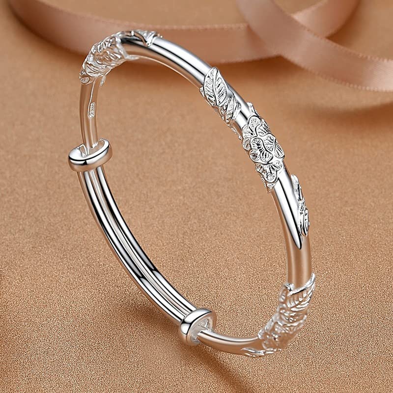 Sterling Silver Bangle Bracelets for Women,Fashion Jewelry Simple Adjustable 925 Silver Cuff Bangles for Women Mom Wife Valentine Mothers Day Gift - color: style-4