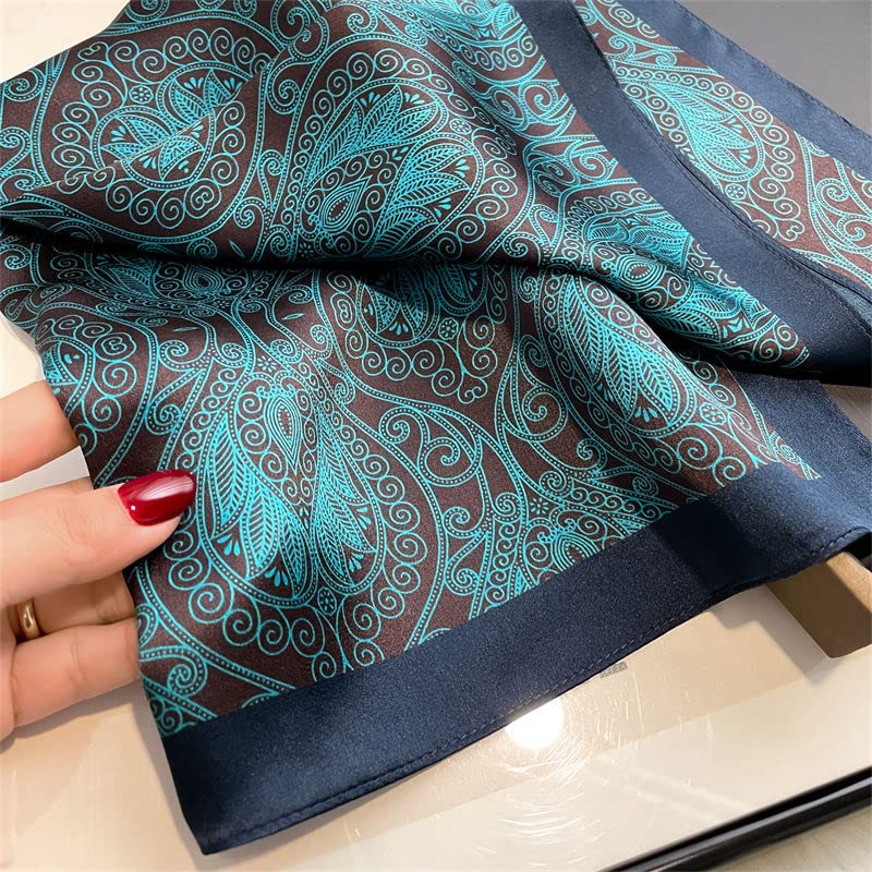 FEIBOON Mulberry Silk Scarfs Neck Scarf 21" Small Square Scarfs hair scarf bandana Neckerchief Headscarf for Women - color: Blue + Dark