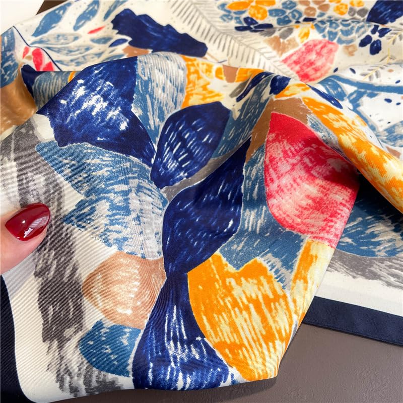 Women's Square Silk Like Head Scarf Large 35 inch Silk Feeling Hair Wrapping Satin Scarves for Sleeping Bandanas - color: A008-2 Twill Blue