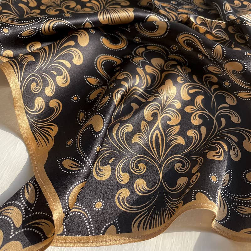 FEIBOON Mulberry Silk Scarfs Neck Scarf 21" Small Square Scarfs hair scarf bandana Neckerchief Headscarf for Women - color: Black + Khaki