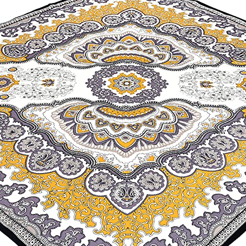 Stlvoll 100% Silk Head Scarf for Women - 27" Hair Scarves Satin Bandanas Square for Night Sleeping with Gift Packed - color: White/Yellow/Cashew Flower