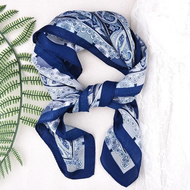 Guqqeuc Satin Head Scarf Silky Feeling Bandana Hair Wrap for Women Silk Scarves Paisley Headscarf Square Scarf Neckerchief - color: Blue