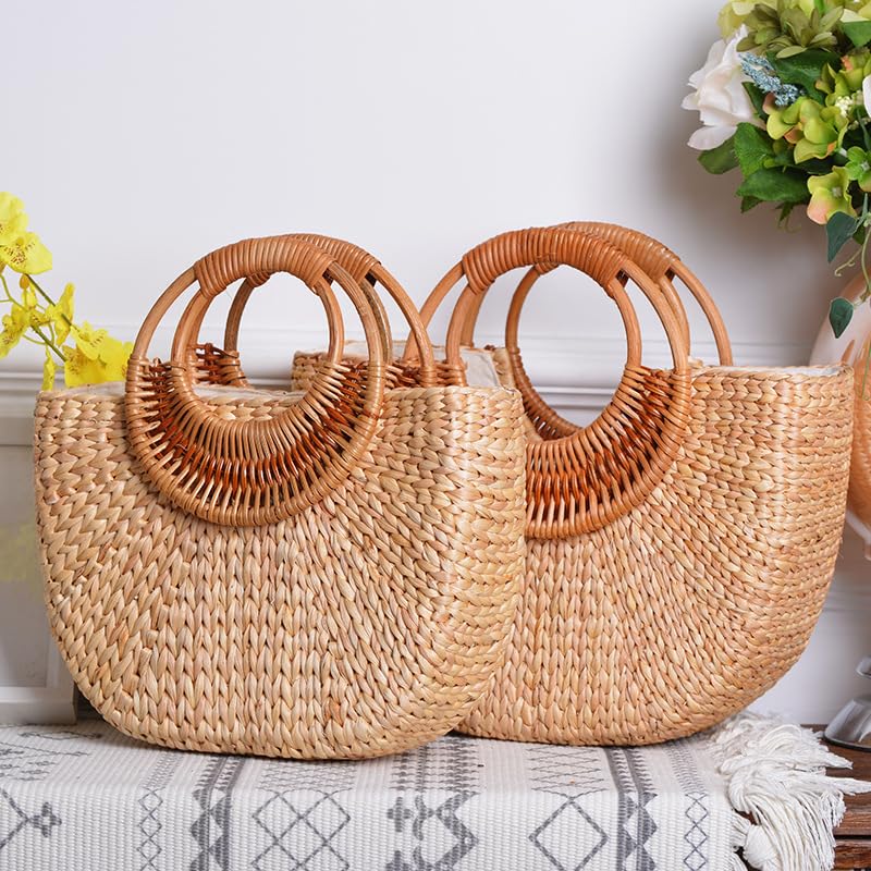 Women's Straw Shoulder Bag Women Large Woven Bag Round Handle Ring Tote Purse Retro Handbags Summer Travel Beach Handbag Hand Woven Straw Large Hobo Bag Big Capacity Handmade Bag for Girls Women A - color: Women's Straw Bag a