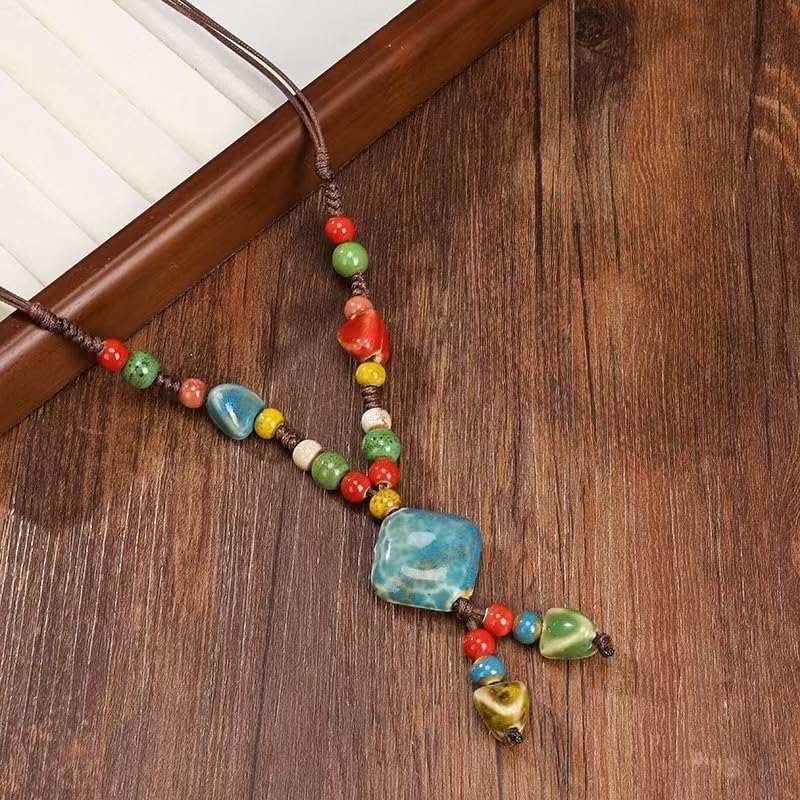 KURTCB Boho Hippie Ceramic Beaded Necklace Bracelet Colorful Statement Chunky Beads Strand Necklace Bracelet Thanksgiving Fall Autumn Jewelry for Women - style: Style 5