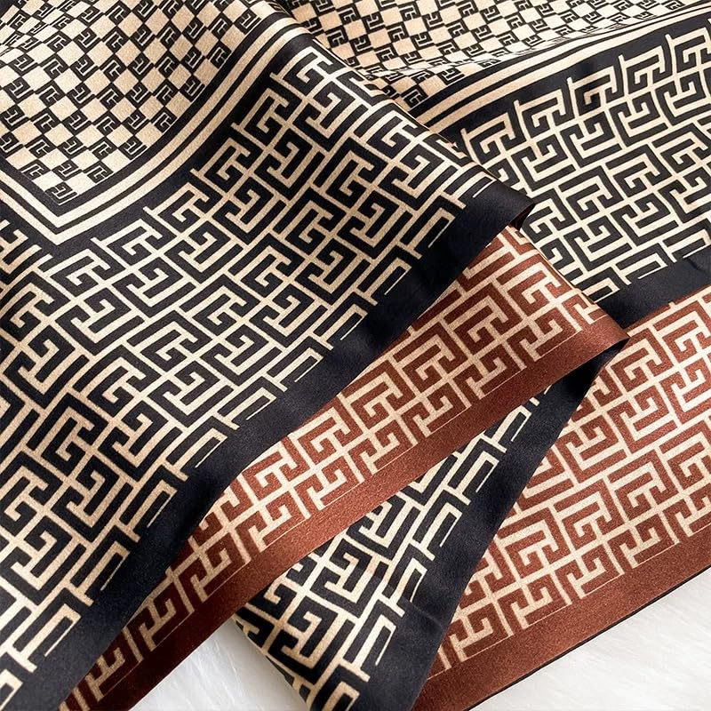 ANDANTINO 100% Silk Scarf for Women 59”*6.3” Long Shawls for Headscarf and Neck- Oblong Hair Wraps with Gift Packed - color: Brown&black