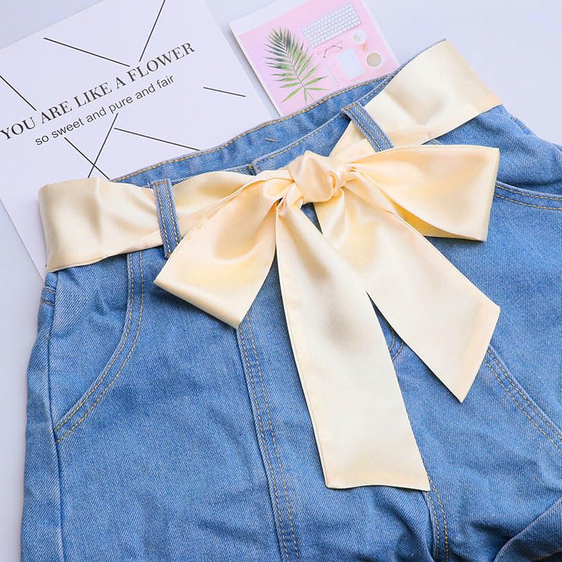 Long Thin Skinny Scarf Satin Neckerchief Ribbon Tie Waist Belt for Women - color: Beige