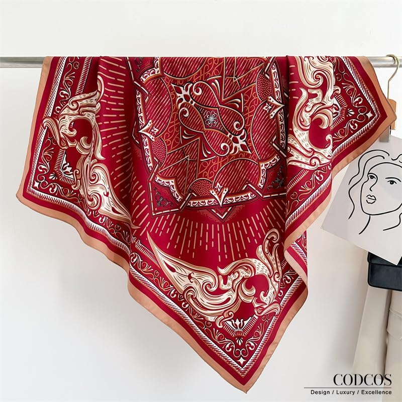 Women's Square Silk Like Head Scarf Large 35 inch Silk Feeling Hair Wrapping Satin Scarves for Sleeping Bandanas - color: A021-2 Twill Red