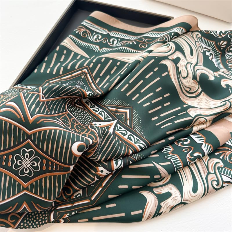 Women's Square Silk Like Head Scarf Large 35 inch Silk Feeling Hair Wrapping Satin Scarves for Sleeping Bandanas - color: A021-1 Twill Dark Green