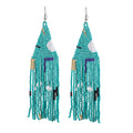 Long Beaded Tassel Earrings - Bohemia Colorful Bead Handmade Beaded Tassel Earrings，Gifts and Christmas - color: Blue plaid