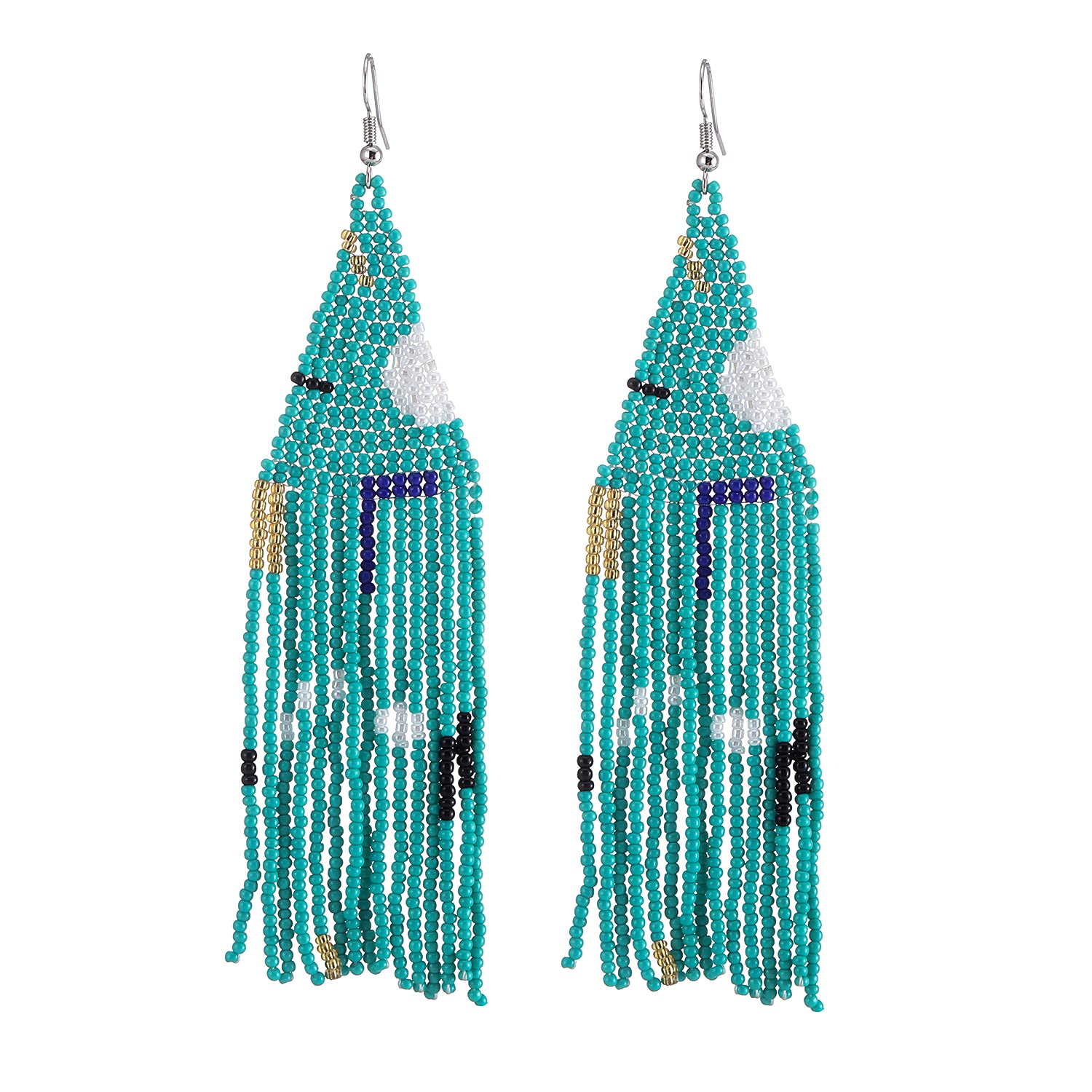 Long Beaded Tassel Earrings - Bohemia Colorful Bead Handmade Beaded Tassel Earrings，Gifts and Christmas - color: Blue plaid