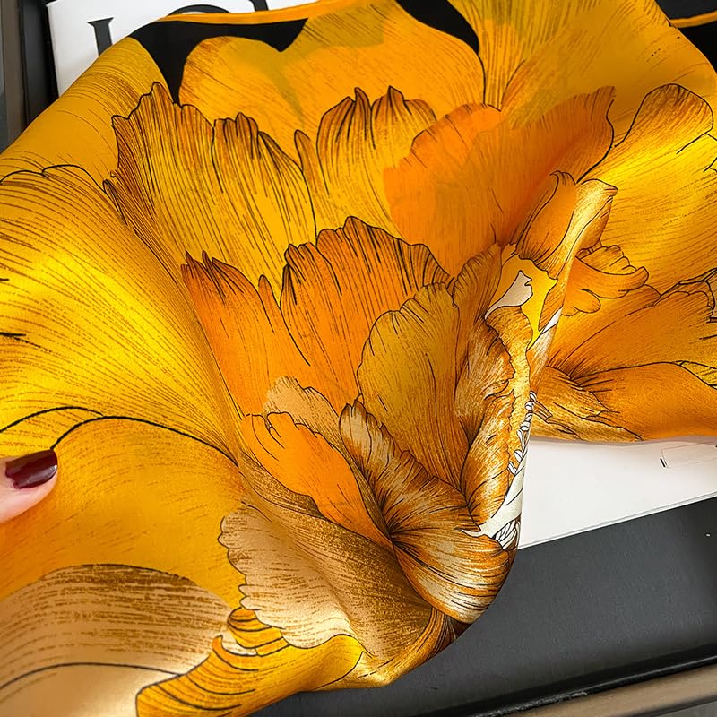 FEIBOON Mulberry Silk Scarfs Neck Scarf 21" Small Square Scarfs hair scarf bandana Neckerchief Headscarf for Women - color: Orange Flower