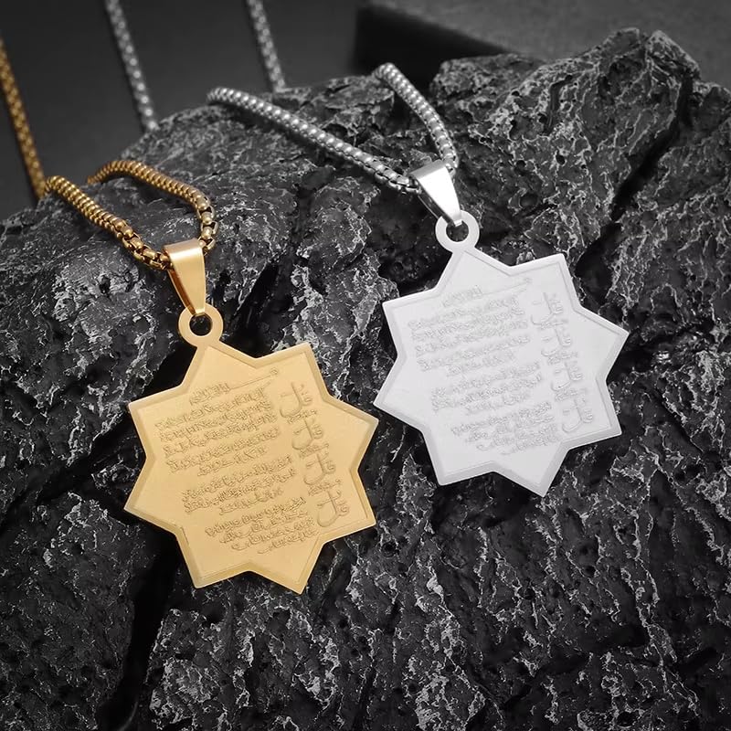 Vintage Stainless Steel Arabic Seven Pointed Star Rune Pendant Necklace Women's Fashion Lucky Amulet Jewelry Gift - color: golden