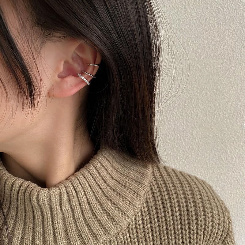 4 Pair Ear Cuffs Non Piercing - 14K Gold Plated Ear Cuff Earrings for Women Cubic Zirconia Clip on Cartilage Conch Earrings for Non Pierced Ears Adjustable Fake Earrings Set for Women