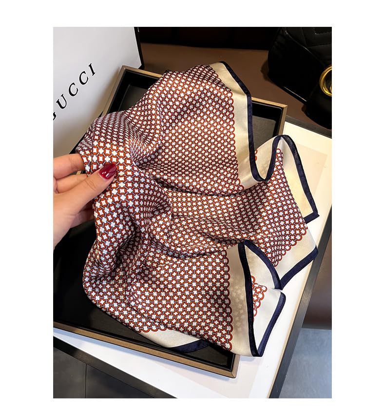 MEISEE 100% Pure Mulberry Silk Scarf 21" Square Scarf Neckerchief Headscarf Breathable Lightweight for Women Gift Packed - color: M3 Red White Geometric