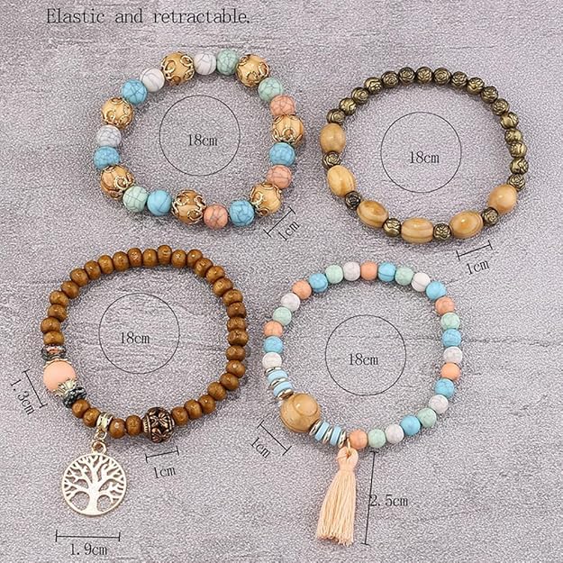 Nyx&lvy Pink Crystal Beaded Stretch Bracelet Set with Gold Heart Charm, Multi-Strand Fashion Jewelry for Women - style: pink