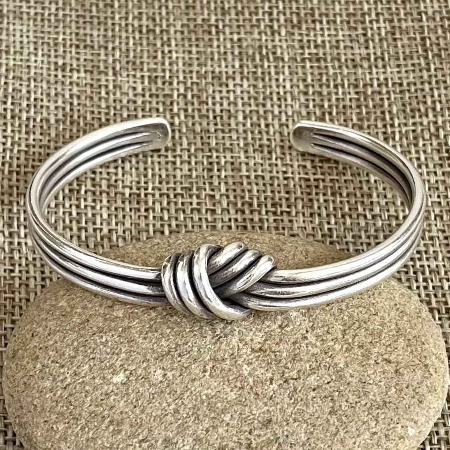 Handmade Sterling Silver Knot Cuff Bracelet, Minimalist Rustic Simple Tied Silver Wires, Adjustable Cuff, Women size M-L, Men size S-M, Gift for Her or Him