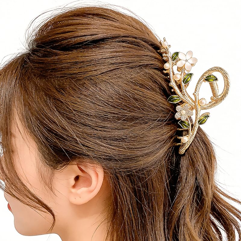 MRKARL Floral Hair Clip, Elegant Floral Tassel Bun Holder, Temperament Pearl Bun Hair Clip Metal Hair Clamps