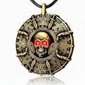 UNKENBO® Midnight Red-Eye Glow Special Edition Pirate Necklace for Men Women - Cursed Skull Pirate Accessories, Authentic Double-Sided Antique Brass Medallion Jewelry, Halloween Cosplay Necklace - color: Glowing Red Eyes