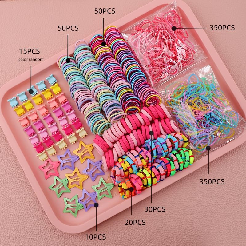 889 pcs Elastic Hair Ties for Girls Hair Accessories Ponytail Holders Colorful Rubber Bands Set with 14 pcs Cute Hair Clip - color: Blue