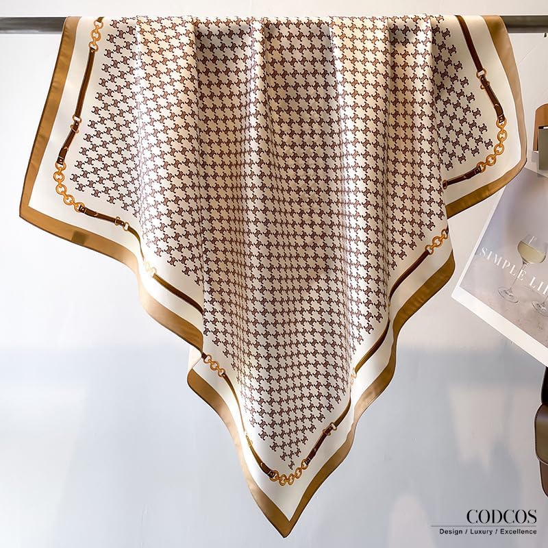 Women's Square Silk Like Head Scarf Large 35 inch Silk Feeling Hair Wrapping Satin Scarves for Sleeping Bandanas - color: A002-2 Twill Light Brown