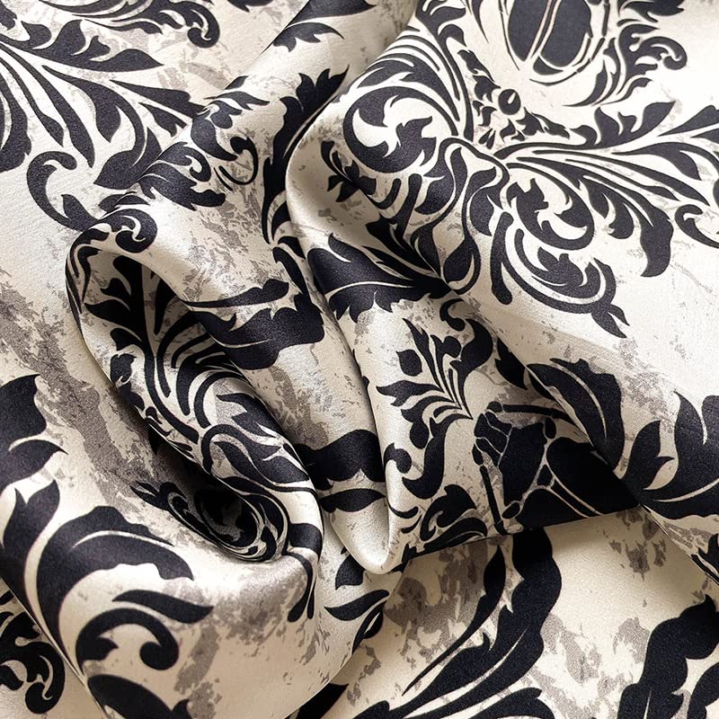 FEIBOON Mulberry Silk Scarfs Neck Scarf 21" Small Square Scarfs hair scarf bandana Neckerchief Headscarf for Women - color: Black+beige