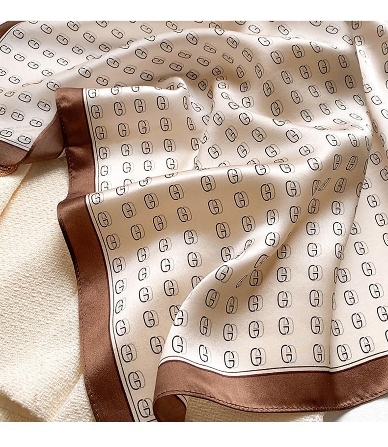 FEIBOON Mulberry Silk Scarfs Neck Scarf 21" Small Square Scarfs hair scarf bandana Neckerchief Headscarf for Women - color: Beige G