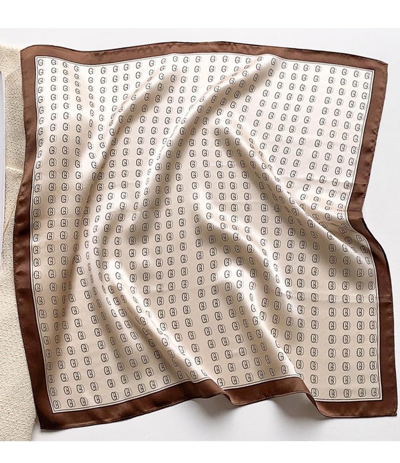 FEIBOON Mulberry Silk Scarfs Neck Scarf 21" Small Square Scarfs hair scarf bandana Neckerchief Headscarf for Women - color: Beige G