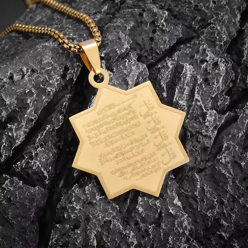 Vintage Stainless Steel Arabic Seven Pointed Star Rune Pendant Necklace Women's Fashion Lucky Amulet Jewelry Gift - color: golden