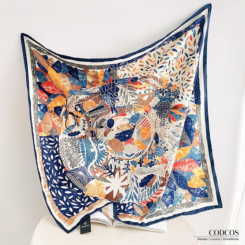 Women's Square Silk Like Head Scarf Large 35 inch Silk Feeling Hair Wrapping Satin Scarves for Sleeping Bandanas - color: A008-2 Twill Blue