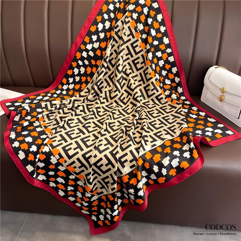Women's Square Silk Like Head Scarf Large 35 inch Silk Feeling Hair Wrapping Satin Scarves for Sleeping Bandanas - color: A006-1 Twill Red
