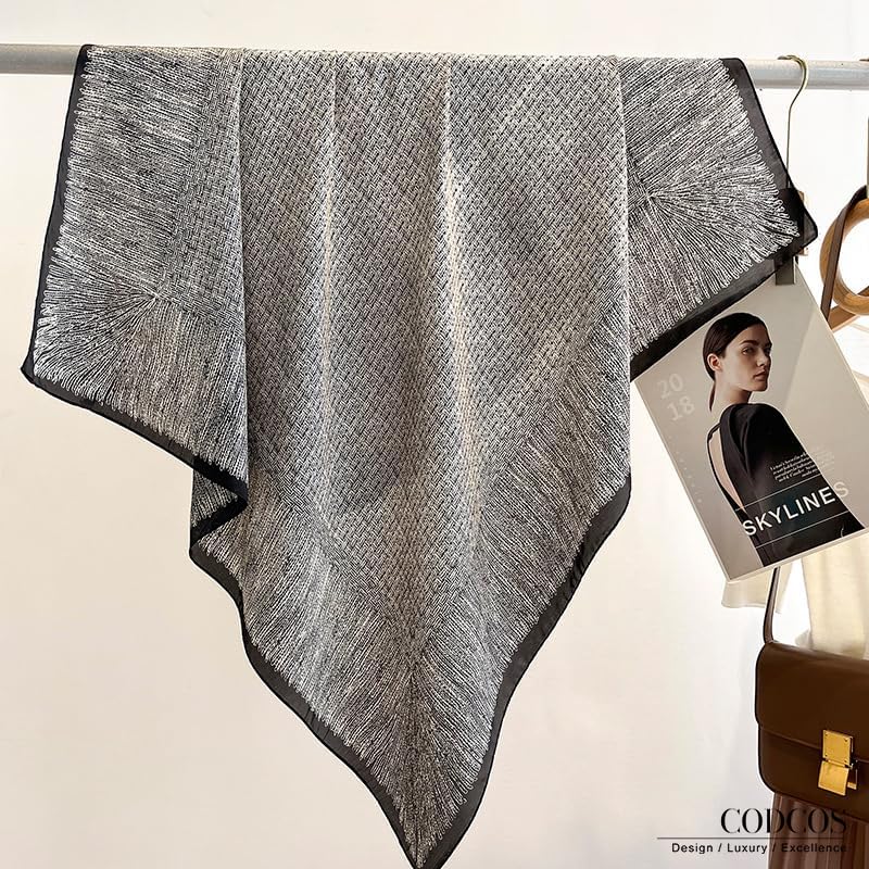 Women's Square Silk Like Head Scarf Large 35 inch Silk Feeling Hair Wrapping Satin Scarves for Sleeping Bandanas - color: A005 Twill Linen Grey