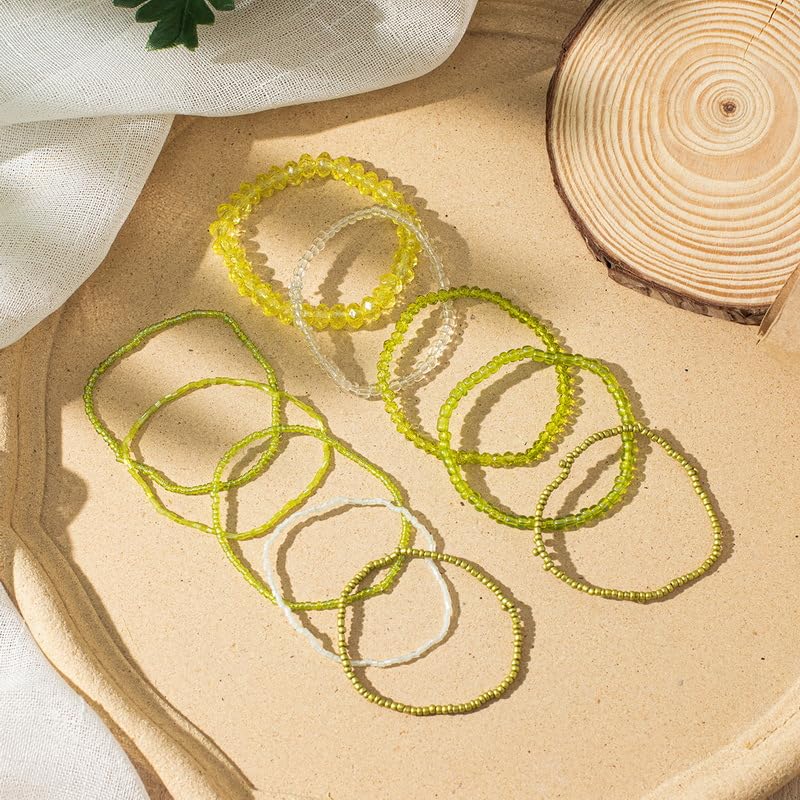 Caiyao Bohemian Multilayer Stackable Seed Beaded Bracelets Colorful Crystal Glass Beads Strand Bangle Bracelet BFF Wristbands Bracelet for Women Summer Beach Hawaii Jewelry Birthday Gifts - color: Yellow