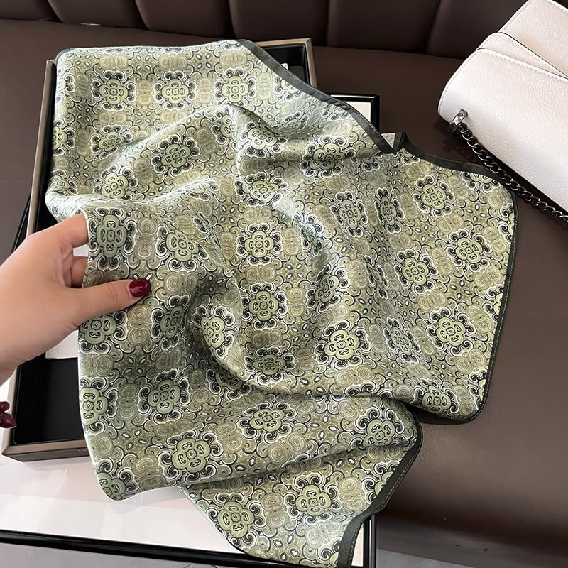 MEISEE 100% Pure Mulberry Silk Scarf 21" Square Scarf Neckerchief Headscarf Breathable Lightweight for Women Gift Packed - color: Light Green Pattern